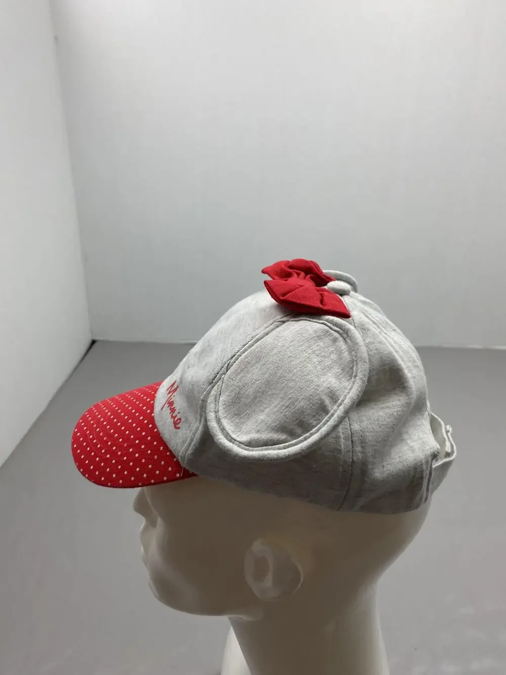 Hat Cap Strap Back One Size Gray Disney Minnie Mouse Polka Dot Lined Adjustable